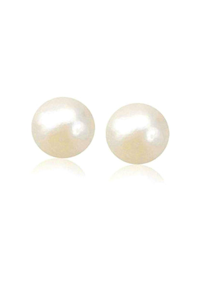 14k Yellow Gold Freshwater Cultured White Pearl Stud Earrings (7.0 mm) - Ellie Belle