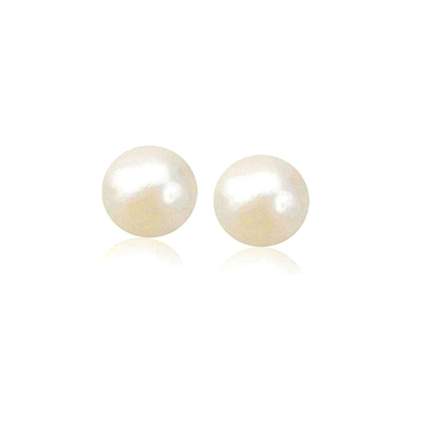 14k Yellow Gold Freshwater Cultured White Pearl Stud Earrings (7.0 mm) - Ellie Belle