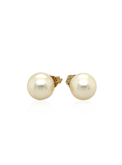 14k Yellow Gold Freshwater Cultured White Pearl Stud Earrings (7.0 mm) - Ellie Belle