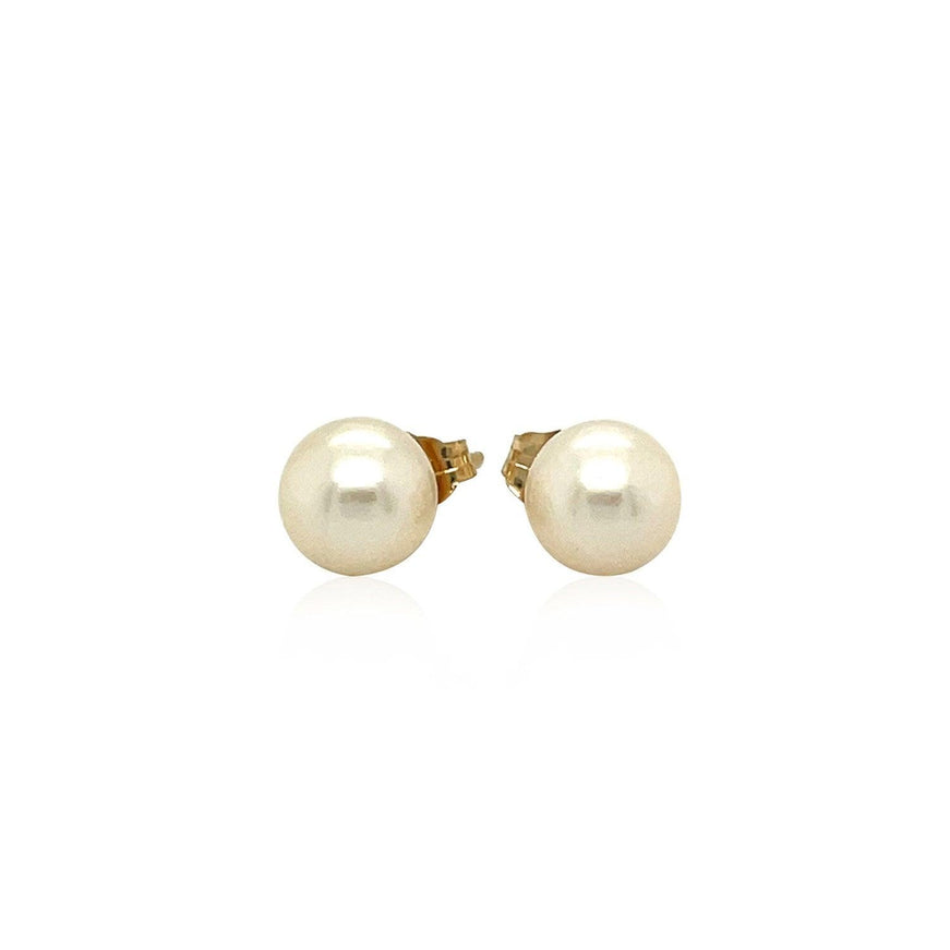 14k Yellow Gold Freshwater Cultured White Pearl Stud Earrings (7.0 mm) - Ellie Belle