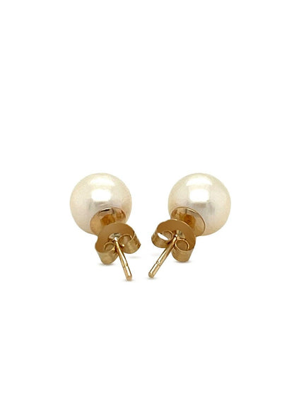 14k Yellow Gold Freshwater Cultured White Pearl Stud Earrings (7.0 mm) - Ellie Belle