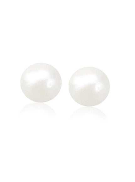 14k Yellow Gold Freshwater Cultured White Pearl Stud Earrings (8.0 mm) - Ellie Belle