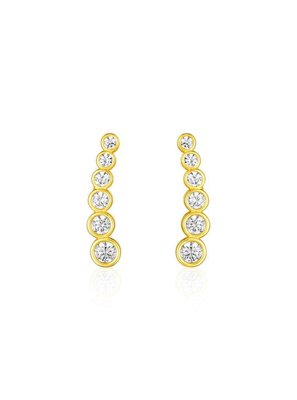 14k Yellow Gold Graduated Circles Climber Post Earrings with Cubic Zirconias - Ellie Belle