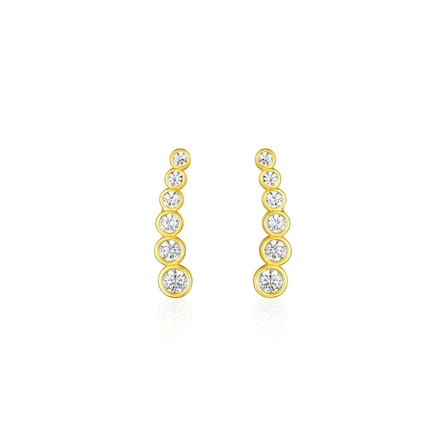 14k Yellow Gold Graduated Circles Climber Post Earrings with Cubic Zirconias - Ellie Belle