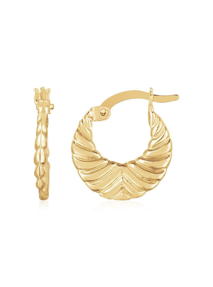 14K Yellow Gold Graduated Grooved Fancy Hoop Earrings - Ellie Belle