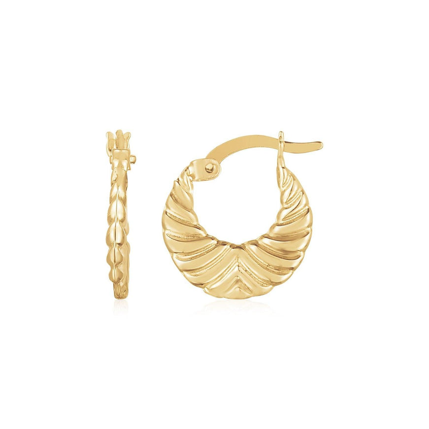 14K Yellow Gold Graduated Grooved Fancy Hoop Earrings - Ellie Belle