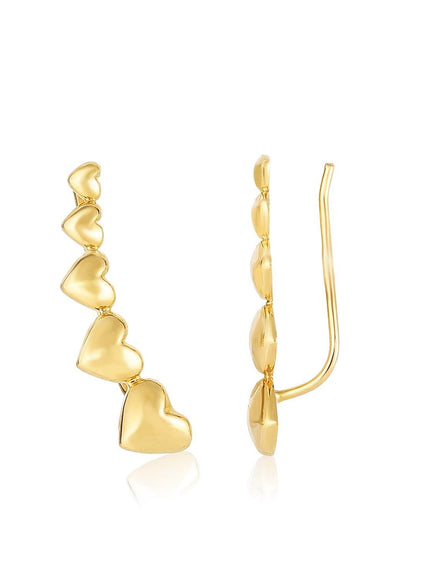 14k Yellow Gold Graduated Heart Climber Style Stud Earrings - Ellie Belle