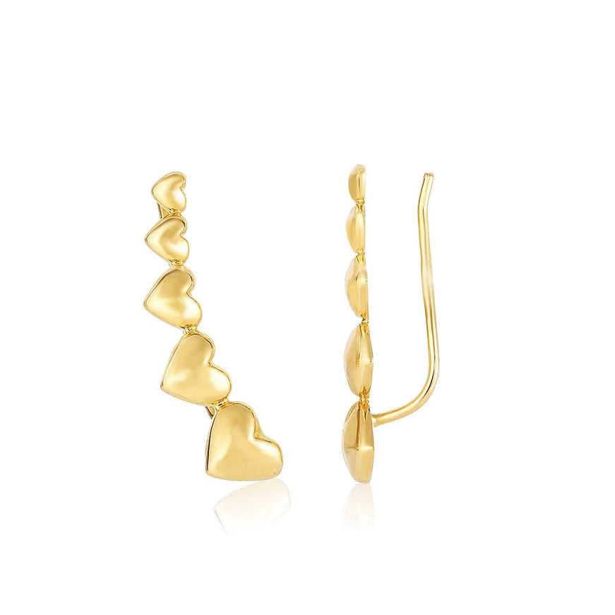 14k Yellow Gold Graduated Heart Climber Style Stud Earrings - Ellie Belle