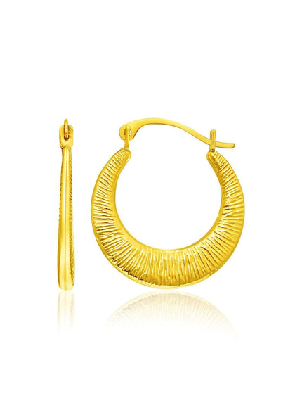 14k Yellow Gold Graduated Round Textured Hoop Earrings - Ellie Belle