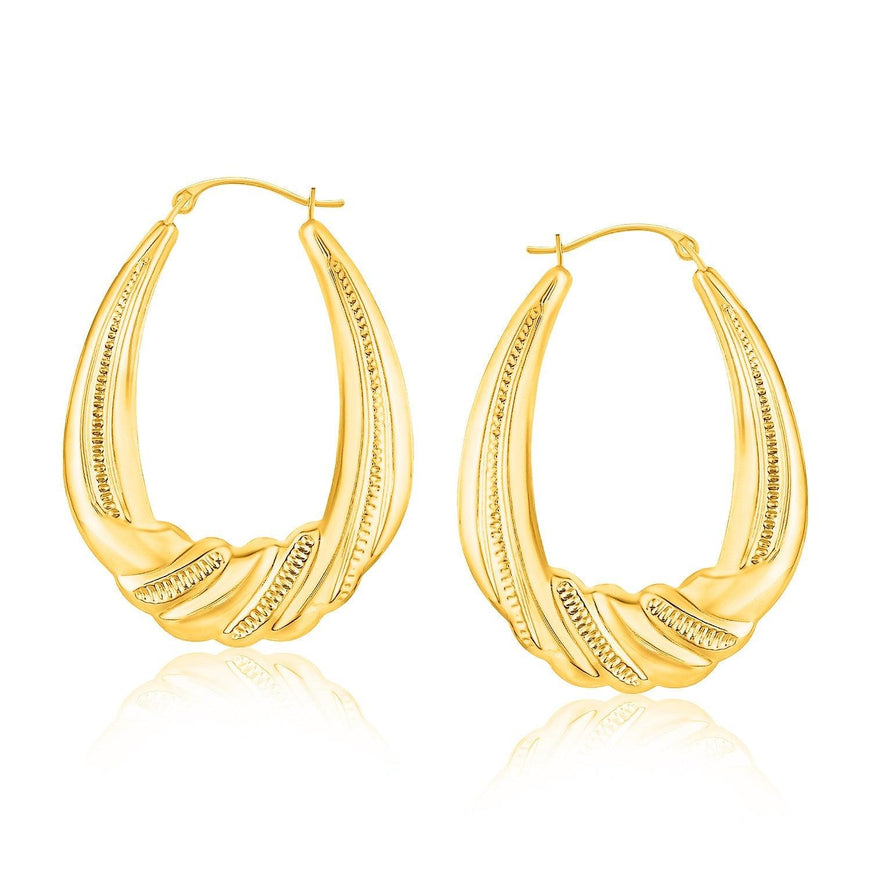 14k Yellow Gold Graduated Textured Oval Hoop Earrings - Ellie Belle