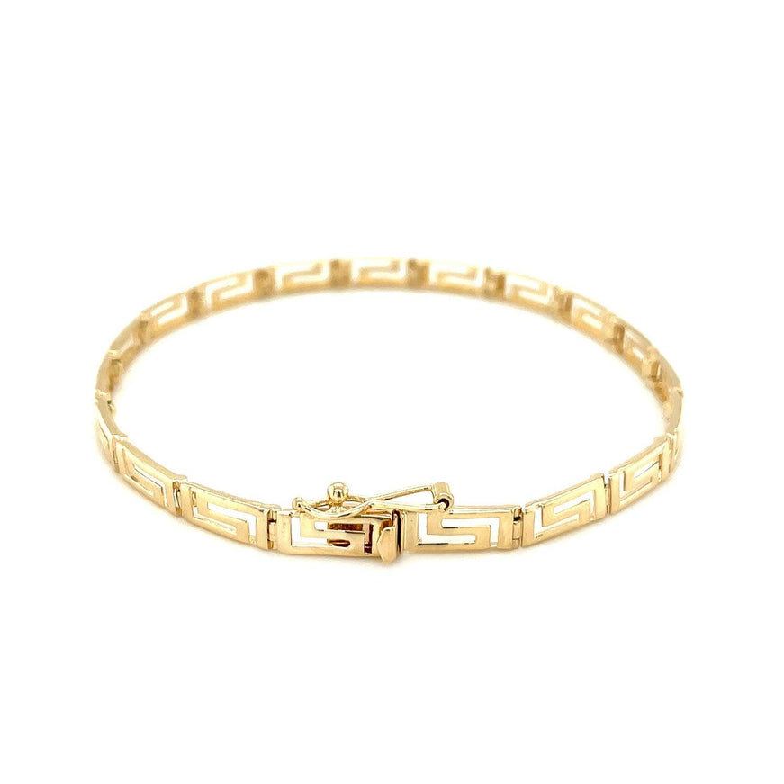 14k Yellow Gold Greek Fret Design Fancy Bracelet - Ellie Belle