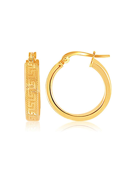 14k Yellow Gold Greek Key Small Hoop Earrings - Ellie Belle