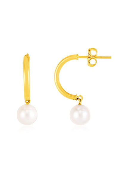 14k Yellow Gold Half Hoop Earrings with Pearls - Ellie Belle