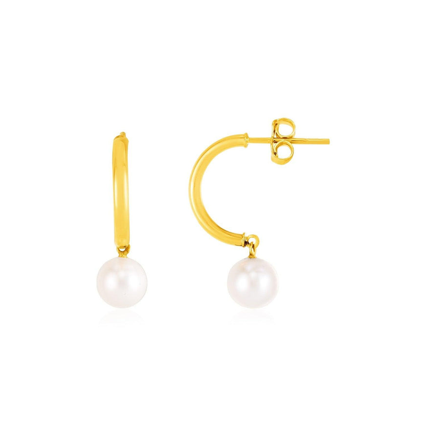 14k Yellow Gold Half Hoop Earrings with Pearls - Ellie Belle