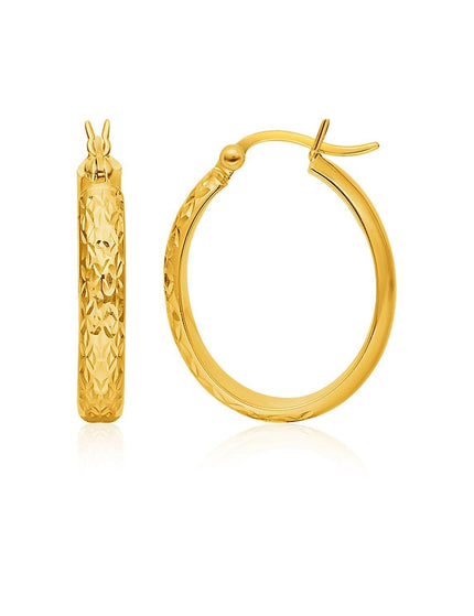 14k Yellow Gold Hammered Oval Hoop Earrings - Ellie Belle