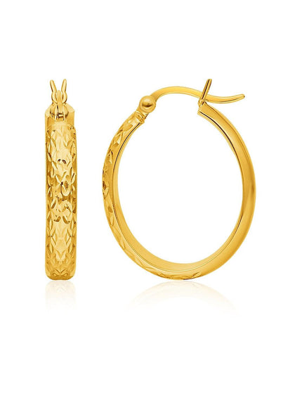 14k Yellow Gold Hammered Oval Hoop Earrings - Ellie Belle