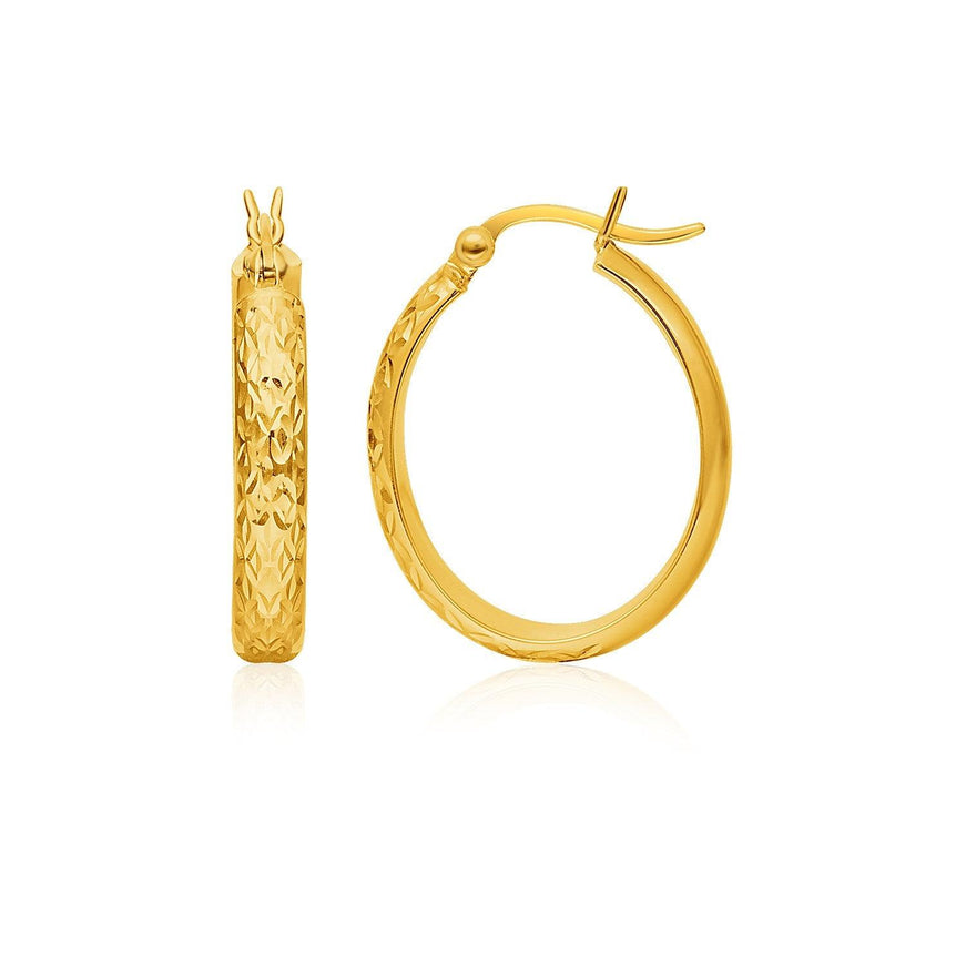 14k Yellow Gold Hammered Oval Hoop Earrings - Ellie Belle