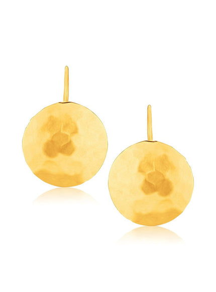 14k Yellow Gold Hammered Texture Disc Drop Earrings Medium - Ellie Belle