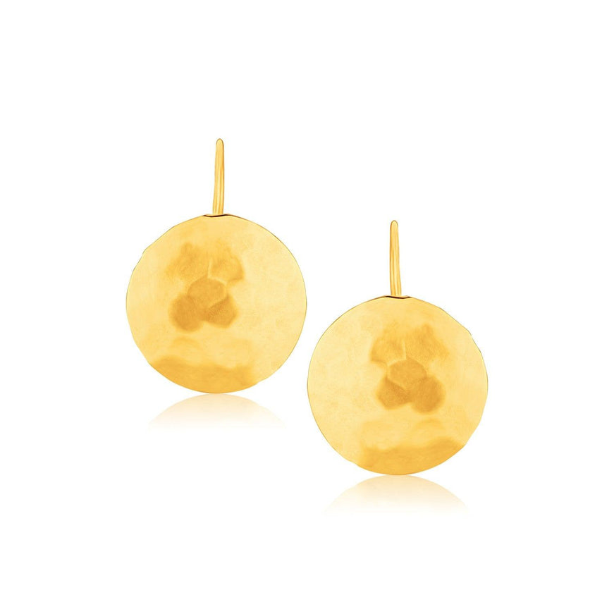 14k Yellow Gold Hammered Texture Disc Drop Earrings Medium - Ellie Belle