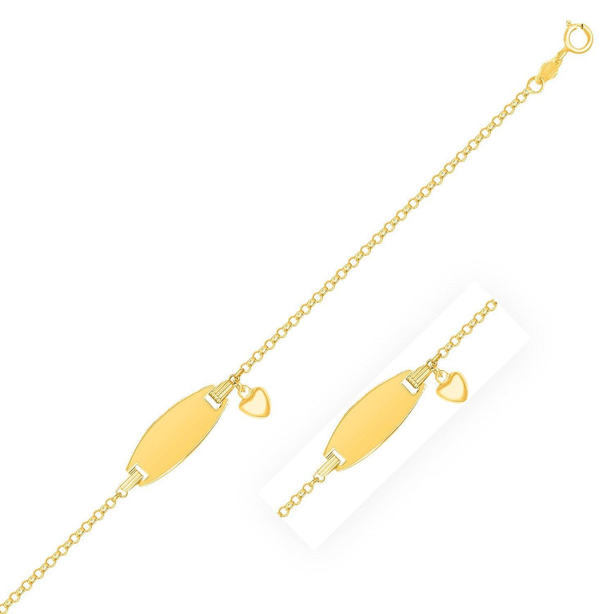 14k Yellow Gold Heart Accented Children's Cable Chain ID Bracelet - Ellie Belle