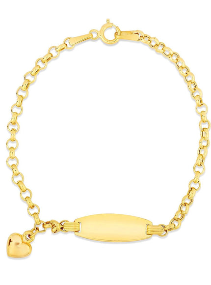 14k Yellow Gold Heart Accented Children's Cable Chain ID Bracelet - Ellie Belle