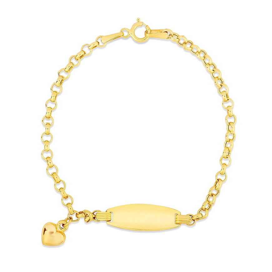 14k Yellow Gold Heart Accented Children's Cable Chain ID Bracelet - Ellie Belle