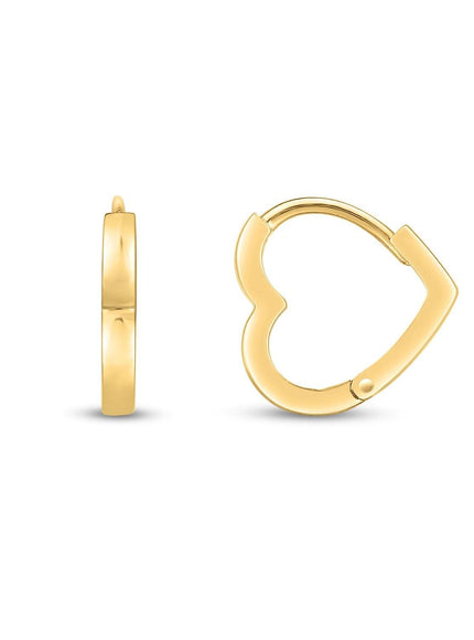 14k Yellow Gold Heart Huggie Hoops - Ellie Belle