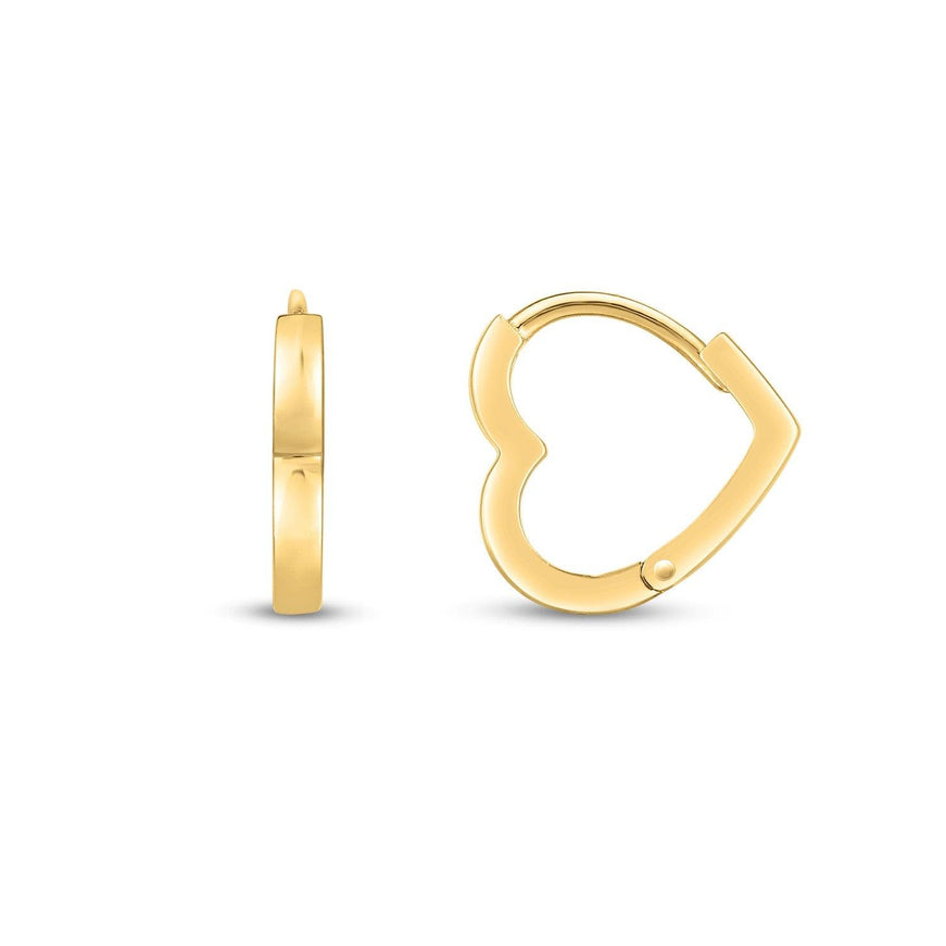 14k Yellow Gold Heart Huggie Hoops - Ellie Belle