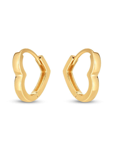 14k Yellow Gold Heart Huggie Hoops - Ellie Belle