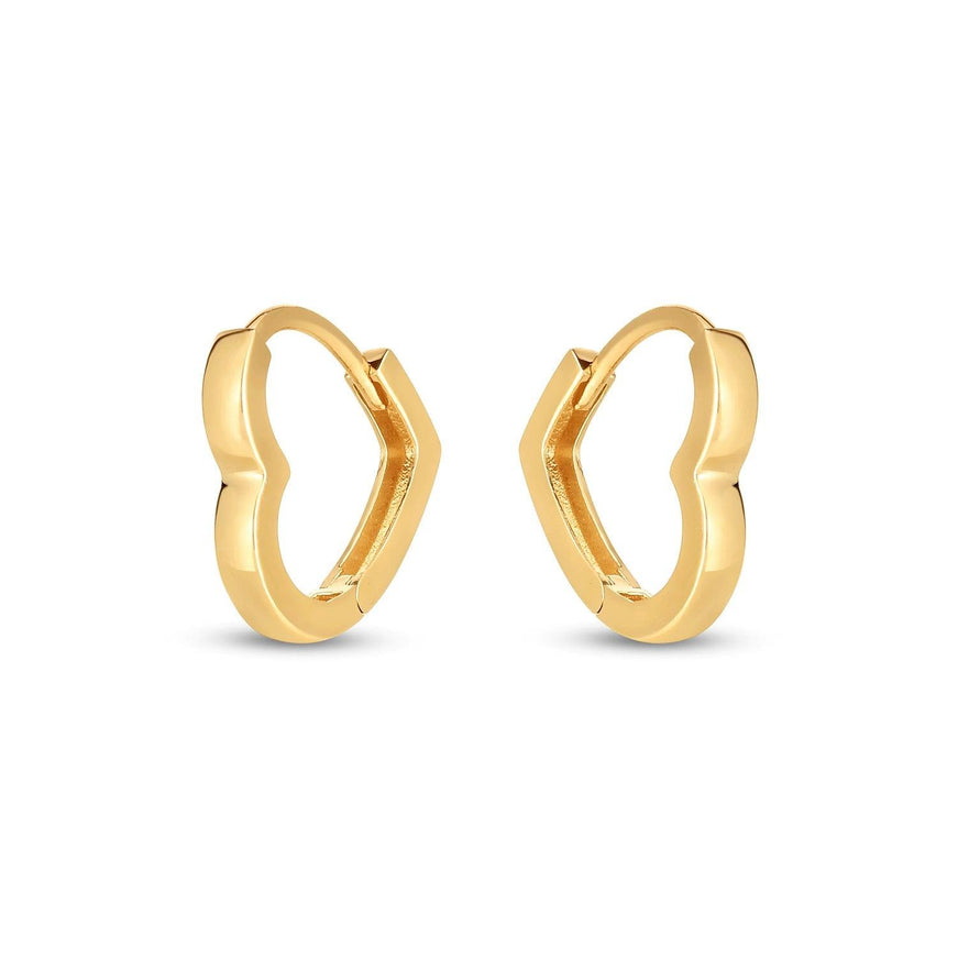 14k Yellow Gold Heart Huggie Hoops - Ellie Belle