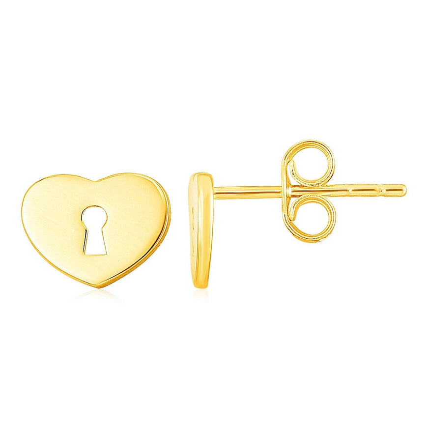 14k Yellow Gold Heart Padlock Stud Earrings - Ellie Belle