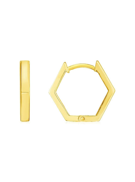 14k Yellow Gold Hexagon Huggie Hoops Earrings - Ellie Belle