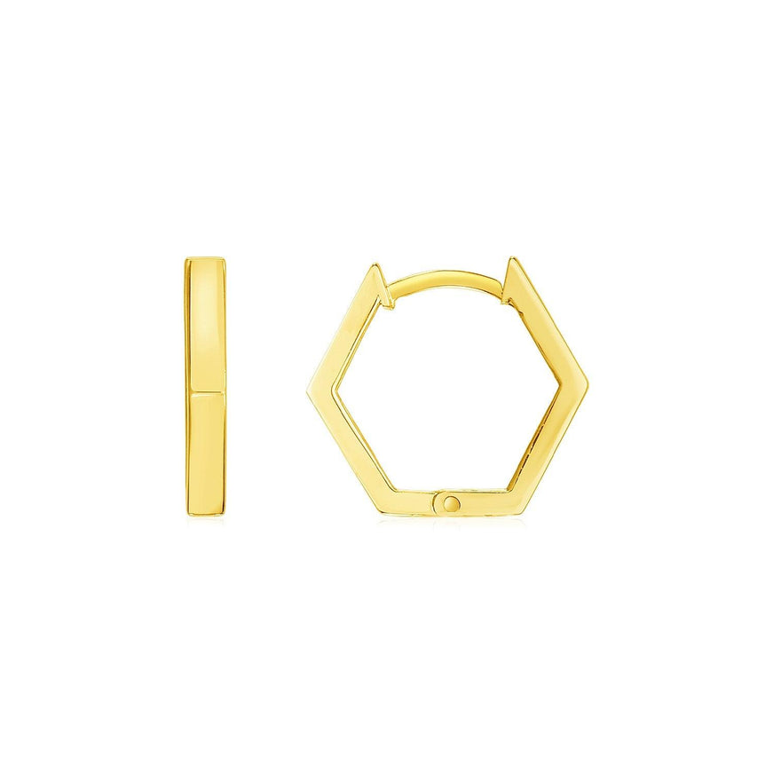 14k Yellow Gold Hexagon Huggie Hoops Earrings - Ellie Belle