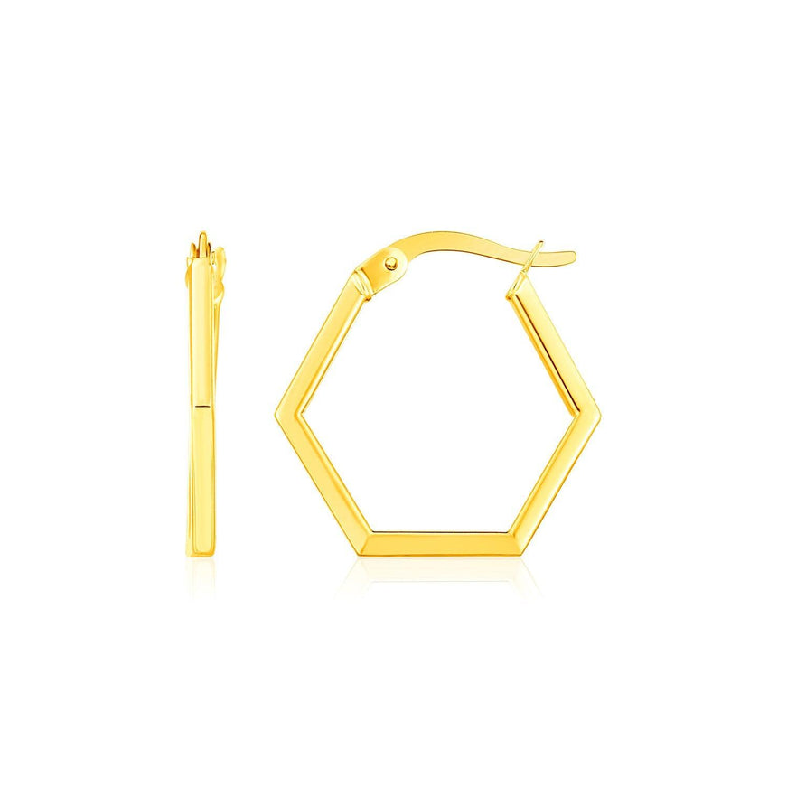 14K Yellow Gold Hexagon Shaped Hoop Earrings - Ellie Belle