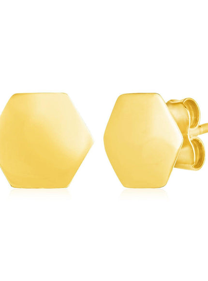 14k Yellow Gold Hexagon Stud Earrings - Ellie Belle