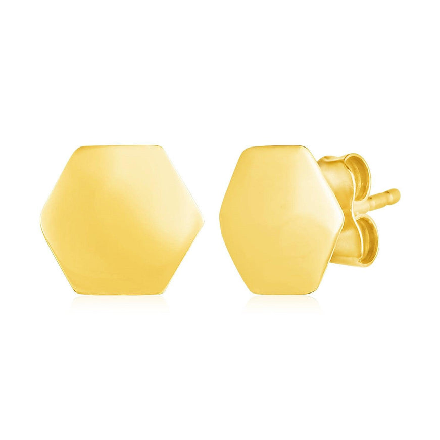 14k Yellow Gold Hexagon Stud Earrings - Ellie Belle