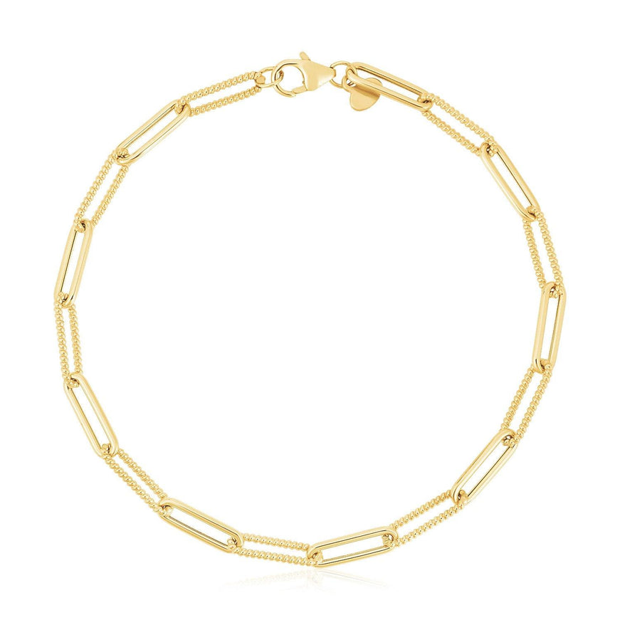 14k Yellow Gold High Polish Alternating Bead Paperclip Bracelet (3.5mm) - Ellie Belle