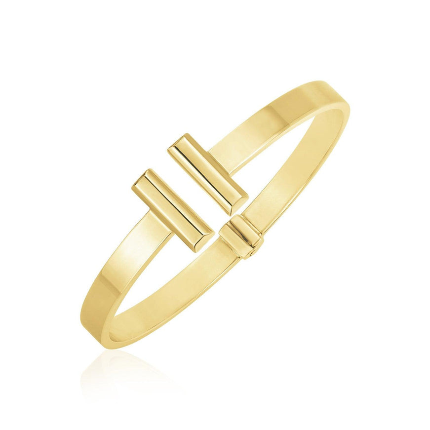 14k Yellow Gold High Polish Bar Cuff Bangle (6mm) - Ellie Belle