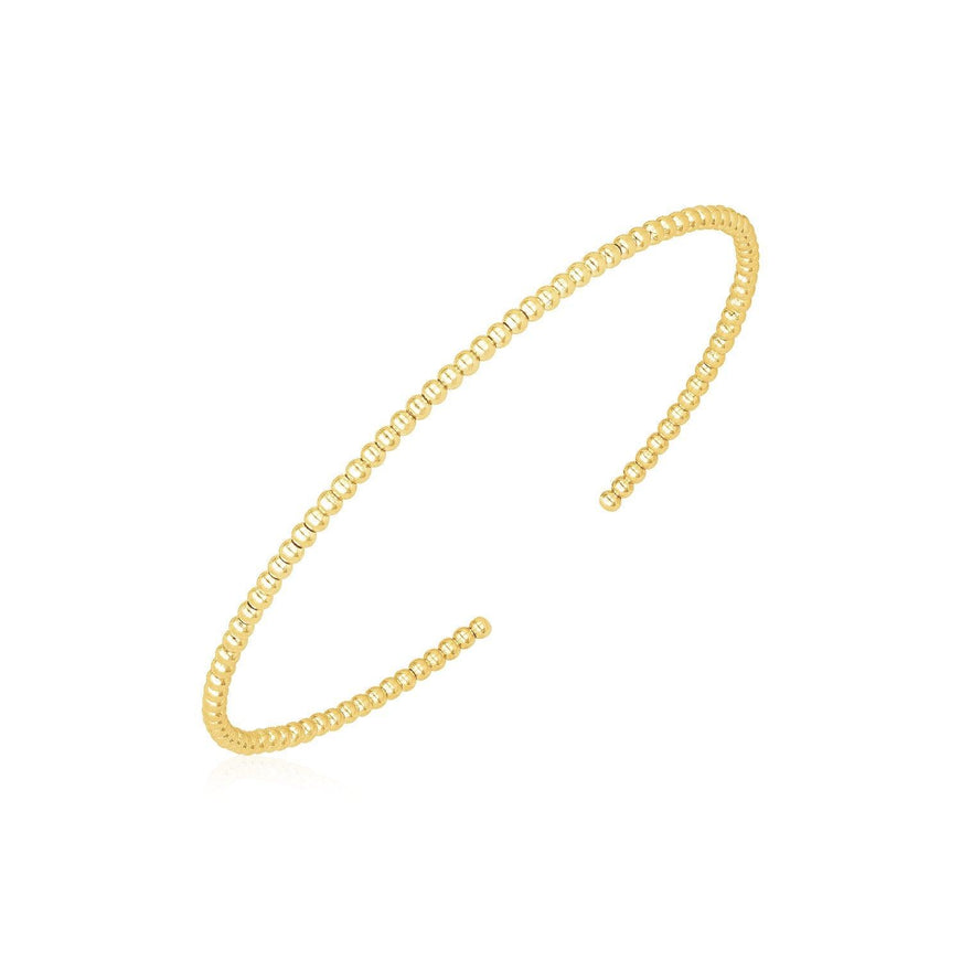 14k Yellow Gold High Polish Bead Cuff Bangle (2mm) - Ellie Belle