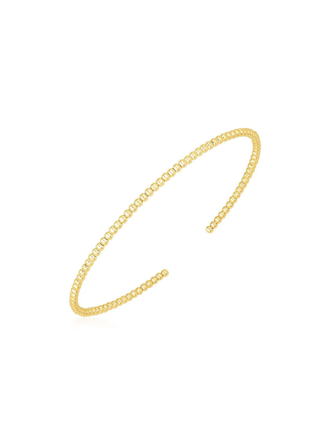 14k Yellow Gold High Polish Bead Cuff Bangle (2mm) - Ellie Belle