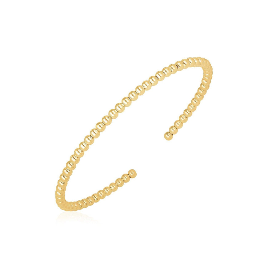 14k Yellow Gold High Polish Bead Cuff Bangle (3mm) - Ellie Belle