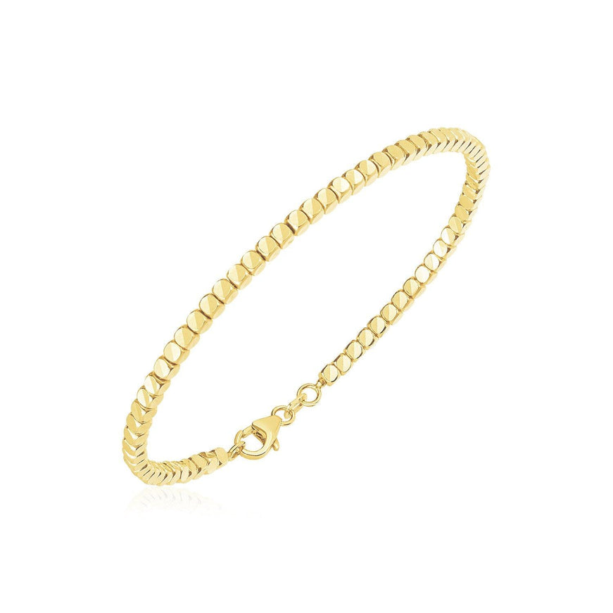 14k Yellow Gold High Polish Bead Cuff Bangle - Ellie Belle