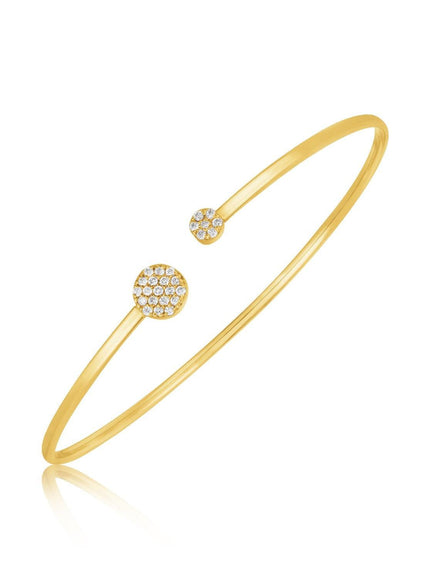 14k Yellow Gold High Polish Diamond Cluster Bangle (2mm) - Ellie Belle