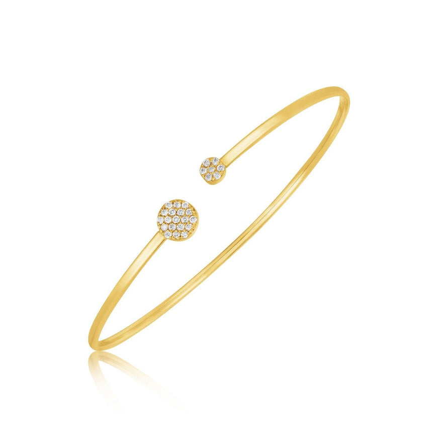 14k Yellow Gold High Polish Diamond Cluster Bangle (2mm) - Ellie Belle