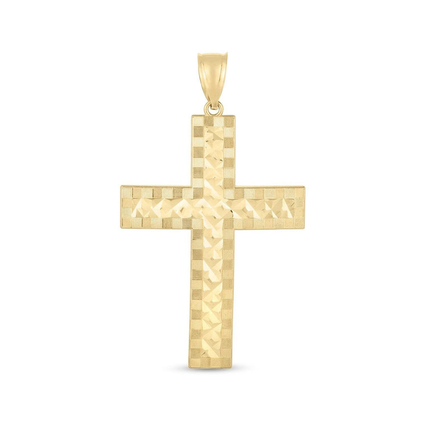 14k Yellow Gold High Polish Diamond Cut Cross Pendant - Ellie Belle