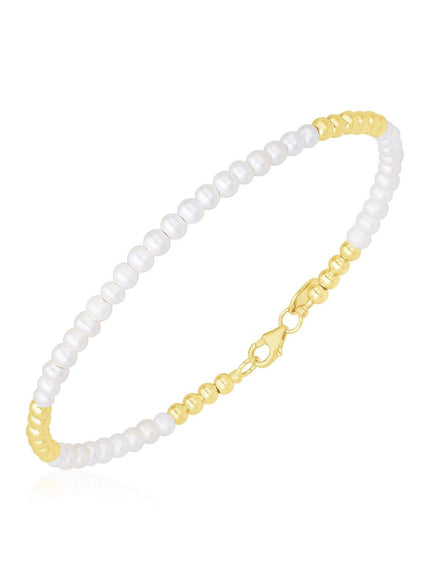 14k Yellow Gold High Polish Freshwater Pearl Pallina Bead Bracelet - Ellie Belle