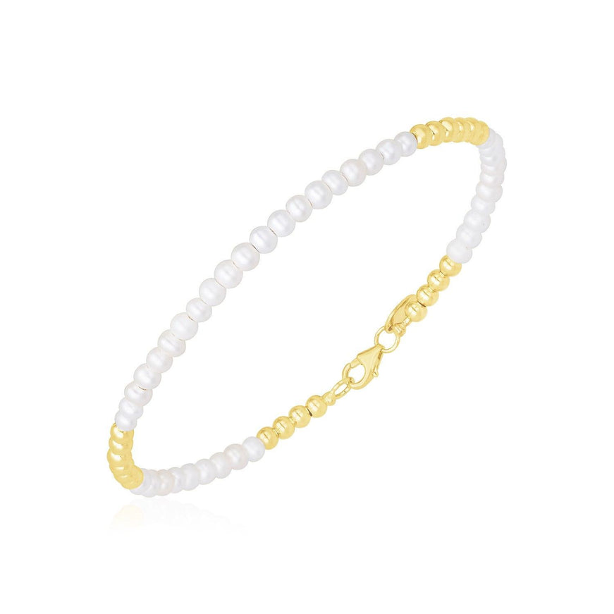 14k Yellow Gold High Polish Freshwater Pearl Pallina Bead Bracelet - Ellie Belle