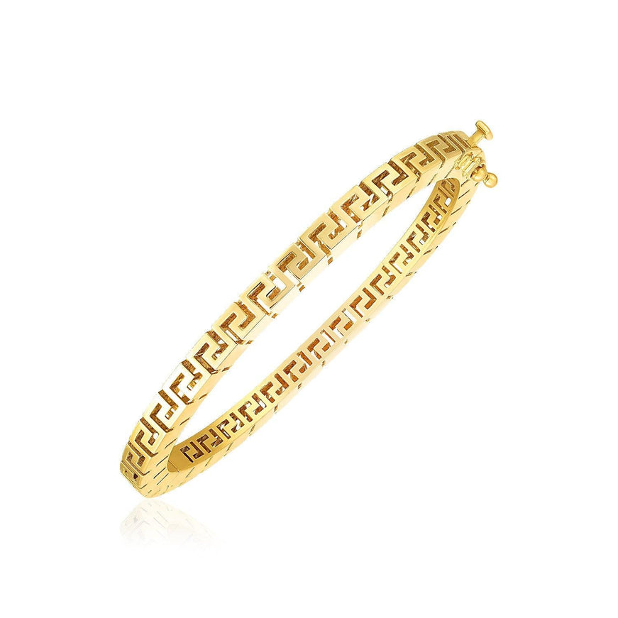 14k Yellow Gold High Polish Greek Key Bangle - Ellie Belle