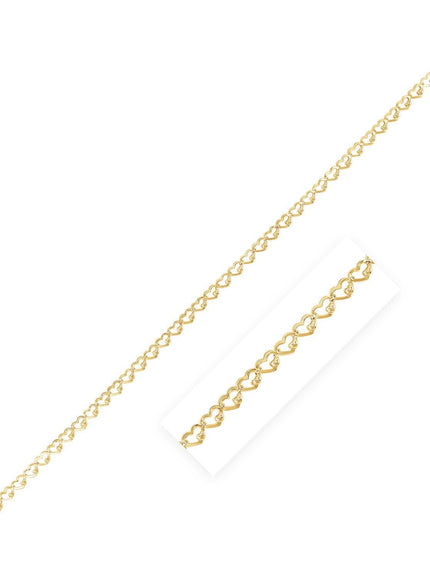 14k Yellow Gold High Polish Heart Link Bracelet (3.2mm) - Ellie Belle