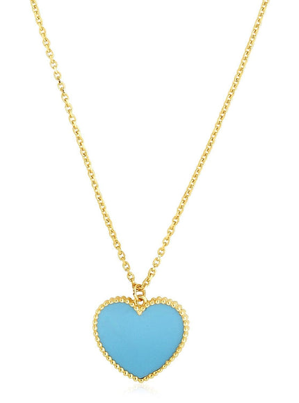 14k Yellow Gold High Polish Heart Turquoise Paste Necklace - Ellie Belle